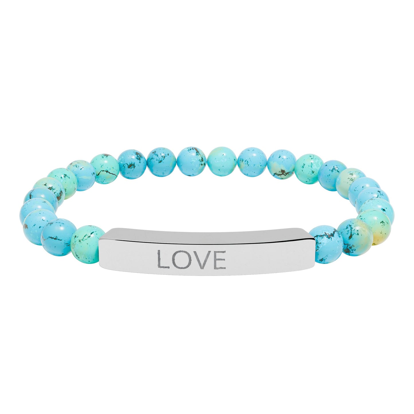 Engraved 'LOVE' Natural Stone Stretch Bar Bracelet