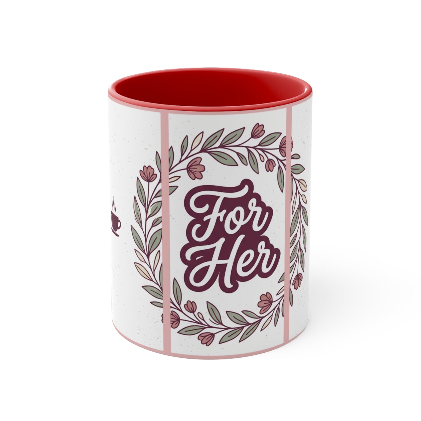 For Her Floral Accent Mug — 11oz Pink Coffee Cup, Gift for Mom & Wife