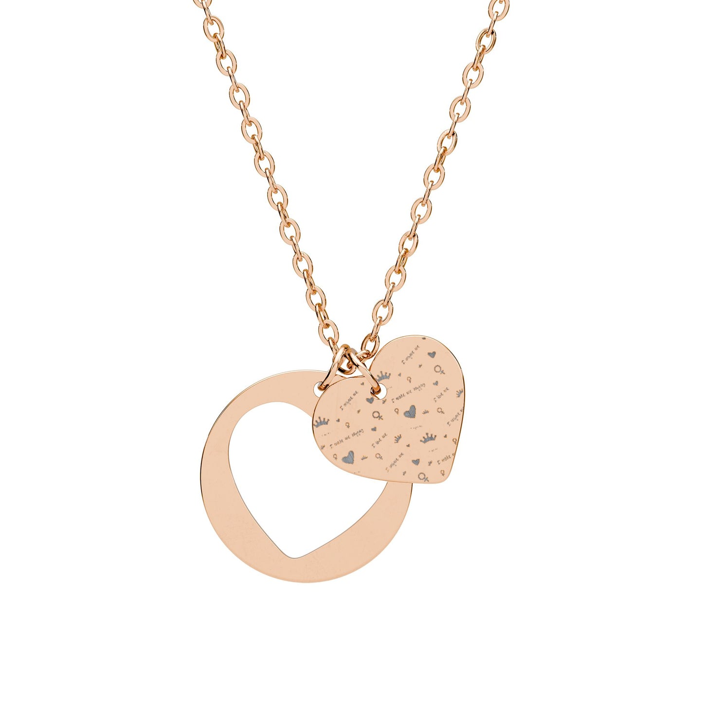 Engravable Heart Cutout Necklace – Personalized Double Charm Pendant (Silver or Rose Gold)