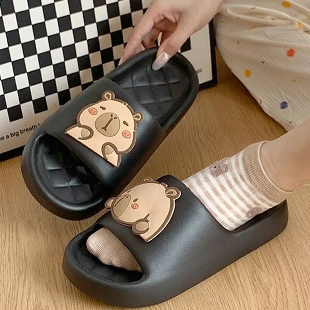 2026 new Cute Capybara Design Thick Sole Women Slippers Slides Bathroom Beach Indoor Sandals Summer Couple Shoes