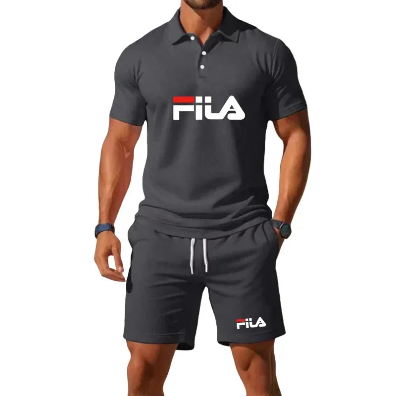 Men's Summer Mesh Breathable Polo Shirt and Jogging Shorts Fashion Fitness Basketball Tracksuit Casual Outfit