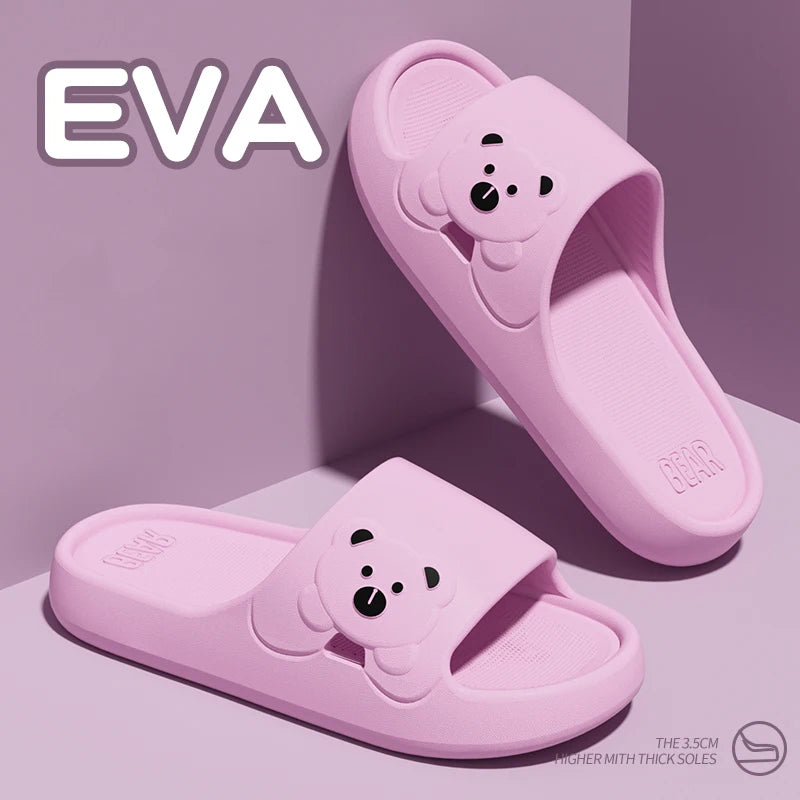 Cute Cartoon Bear Slippers Women Lightweight Eva Soft Sole Platform Slides Woman Comfortable Non Slip Home Slippers Shoes