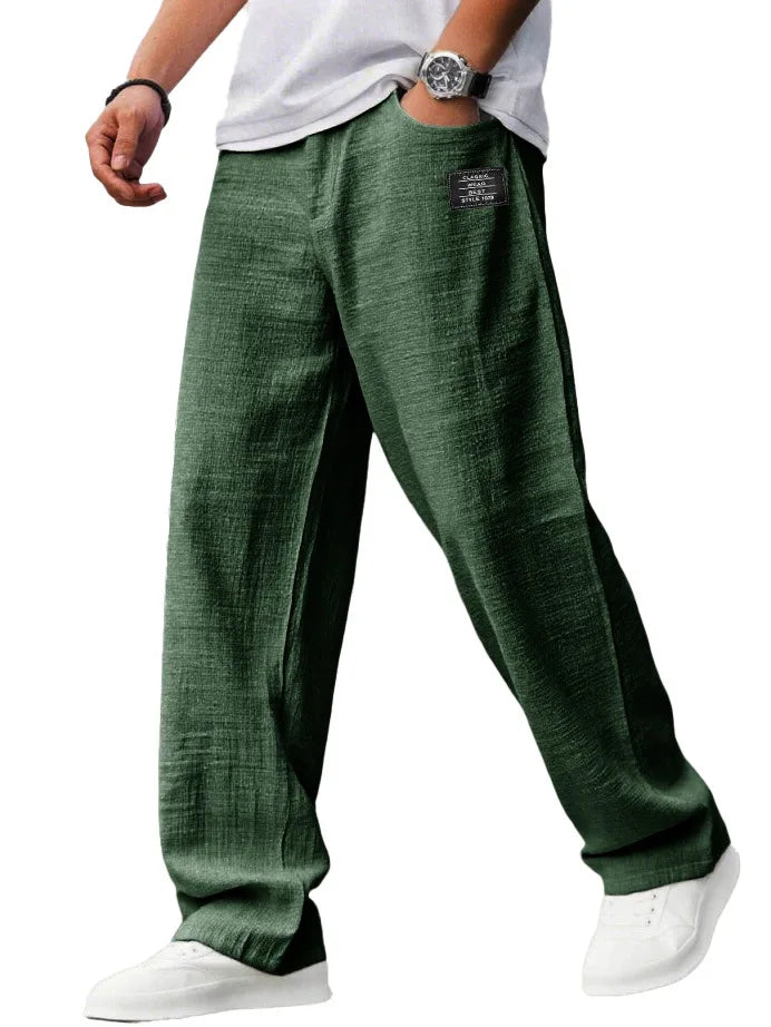 Men's Loose Straight Pants Casual Breathable Badge Streetwear Trousers