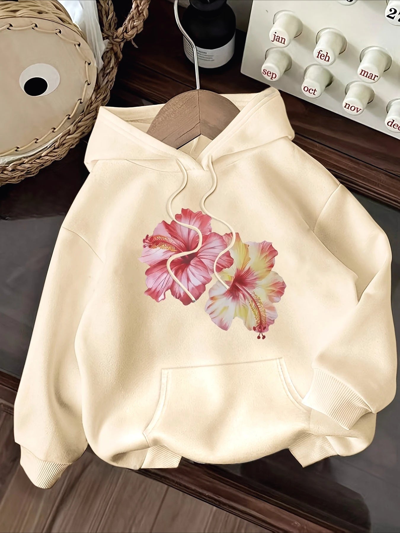 Colorful Floral Hoodie Casual Long Sleeved Top Sweatshirt Women's Clothing