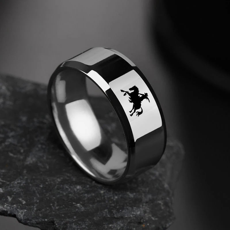 New Design 8mm Width Black Titanium Stainless Bull Skull Ring