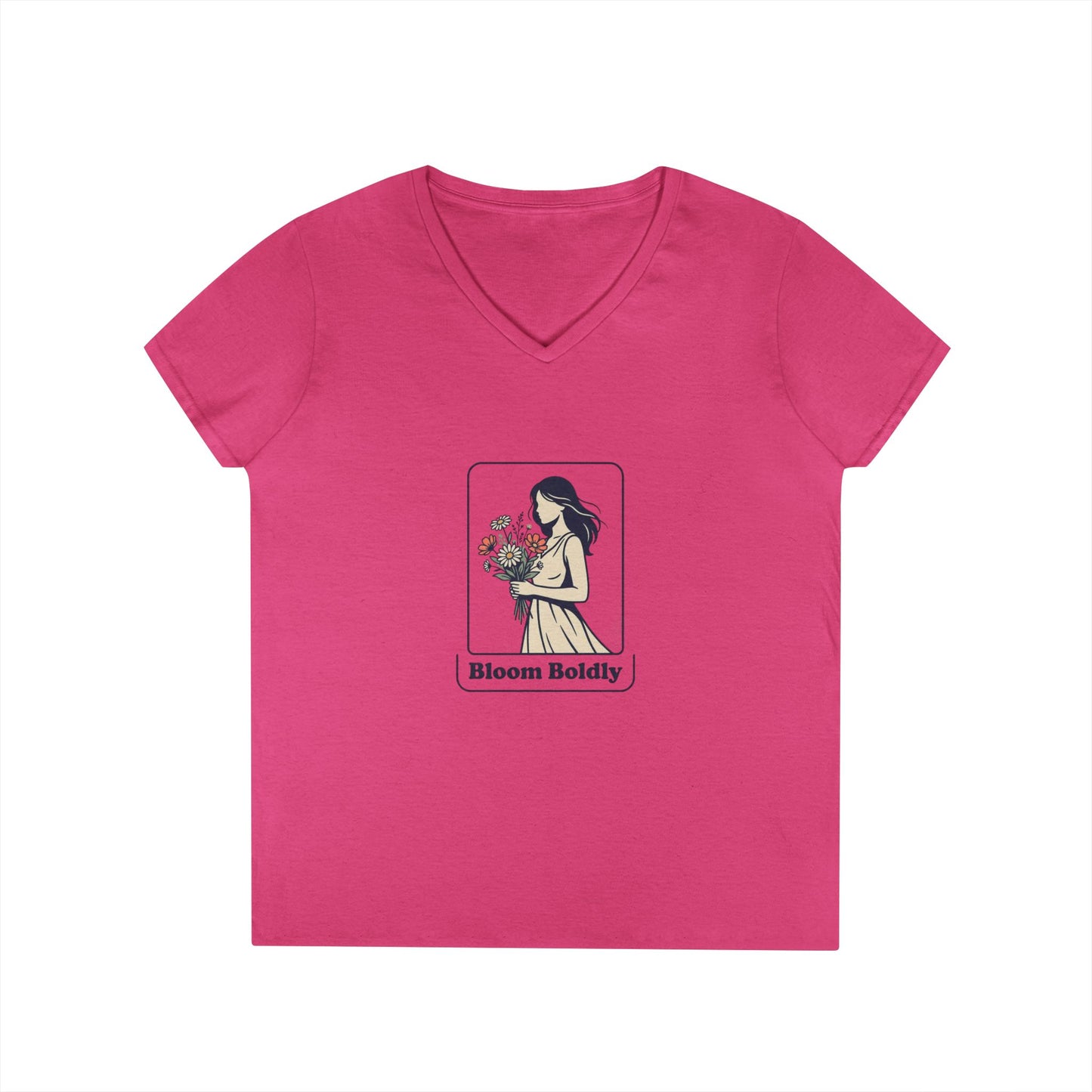 Bloom Boldly V-Neck Tee — Floral Illustration Women’s T-Shirt