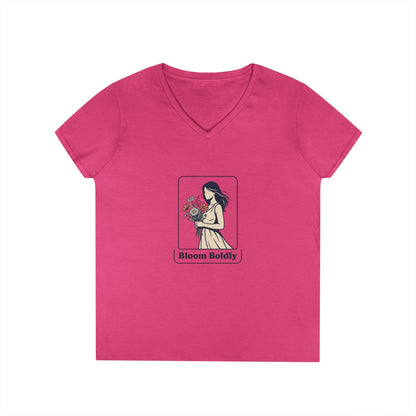 Bloom Boldly V-Neck Tee — Floral Illustration Women’s T-Shirt
