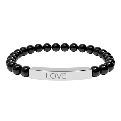 Engraved 'LOVE' Natural Stone Stretch Bar Bracelet