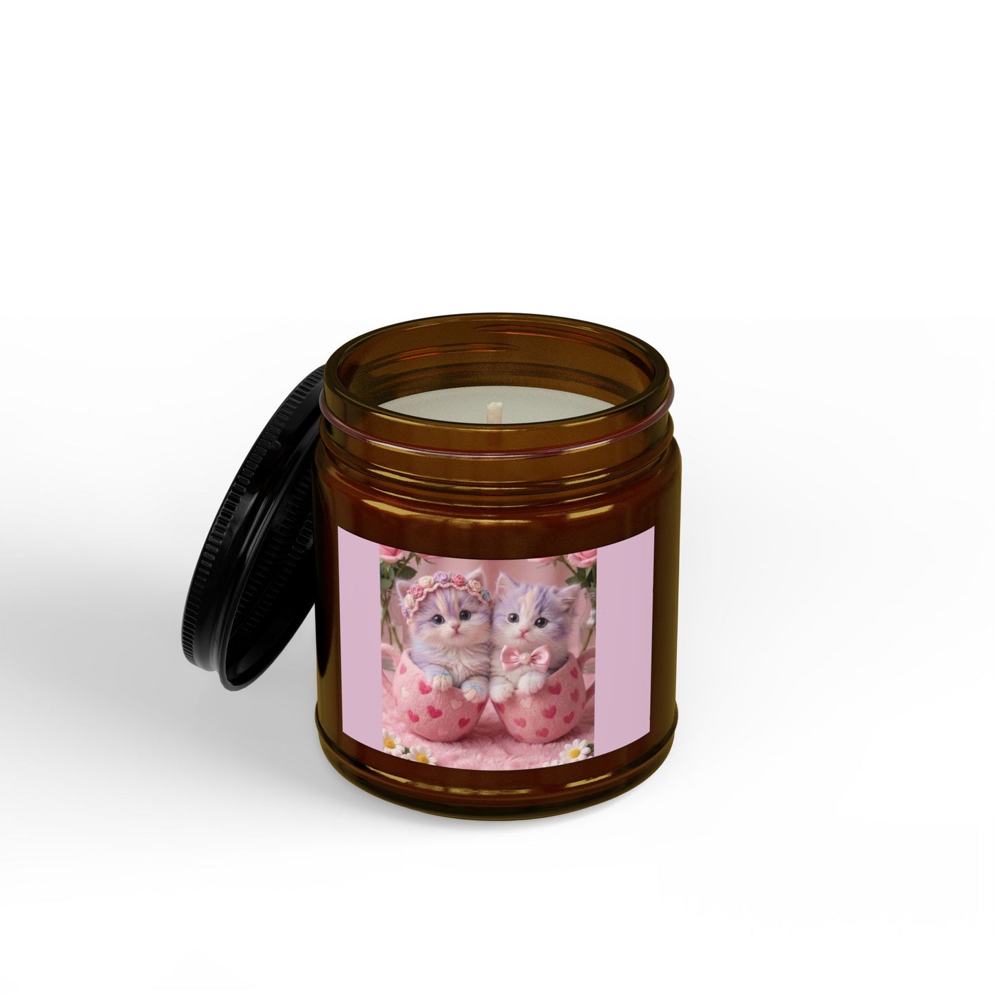 Kawaii Kitten Soy Candle — Scented Amber Jar (4oz & 9oz)