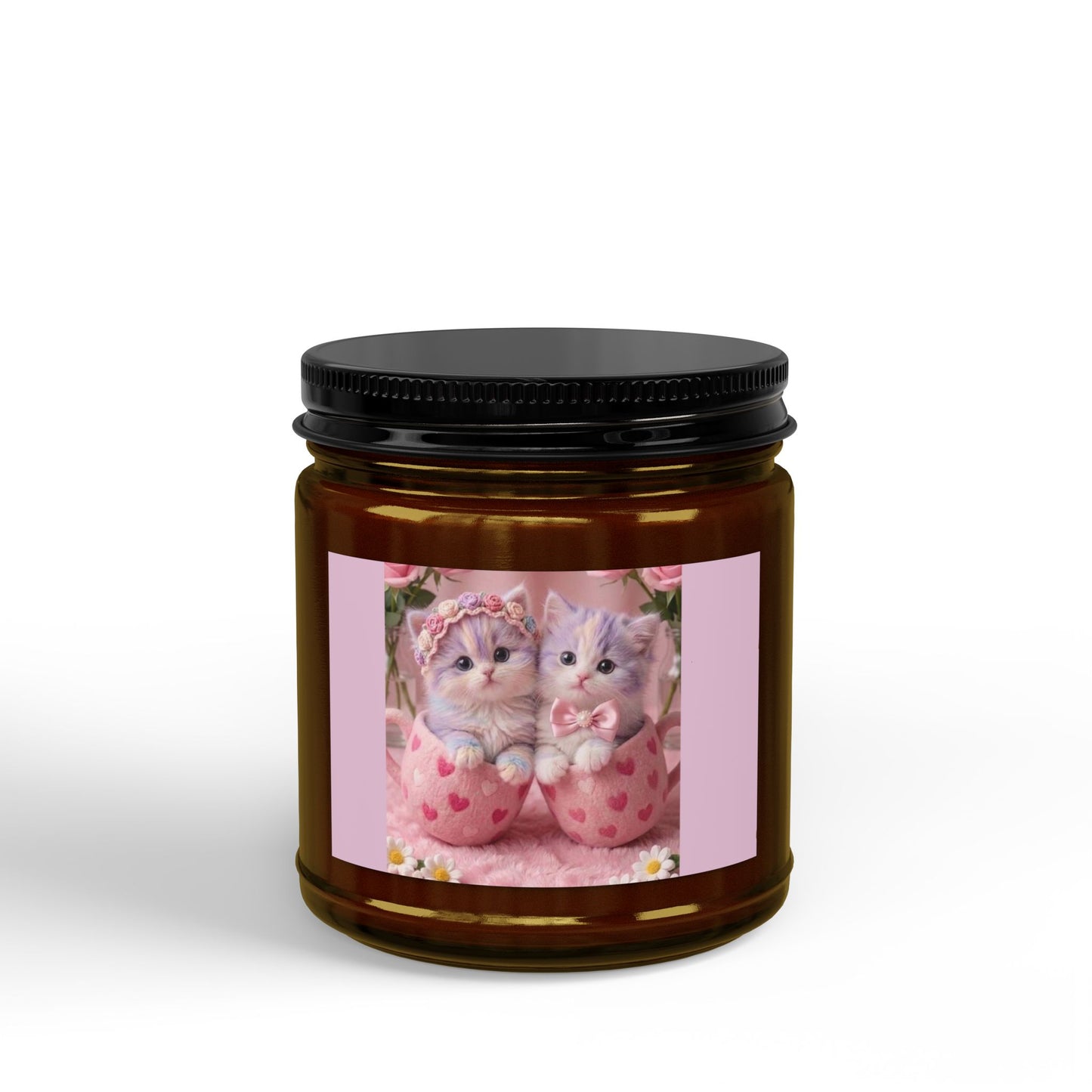 Kawaii Kitten Soy Candle — Scented Amber Jar (4oz & 9oz)