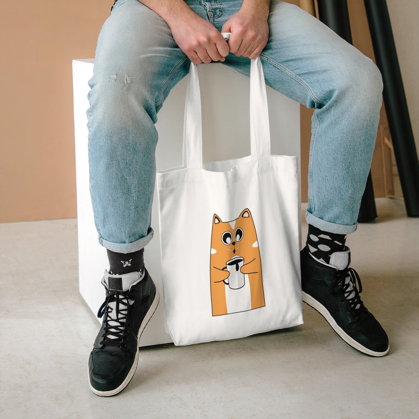Tote Bag — Cute Shiba Inu Holding Coffee Cute Dog Coffee Tote