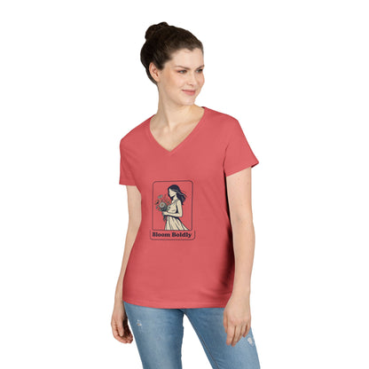 Bloom Boldly V-Neck Tee — Floral Illustration Women’s T-Shirt