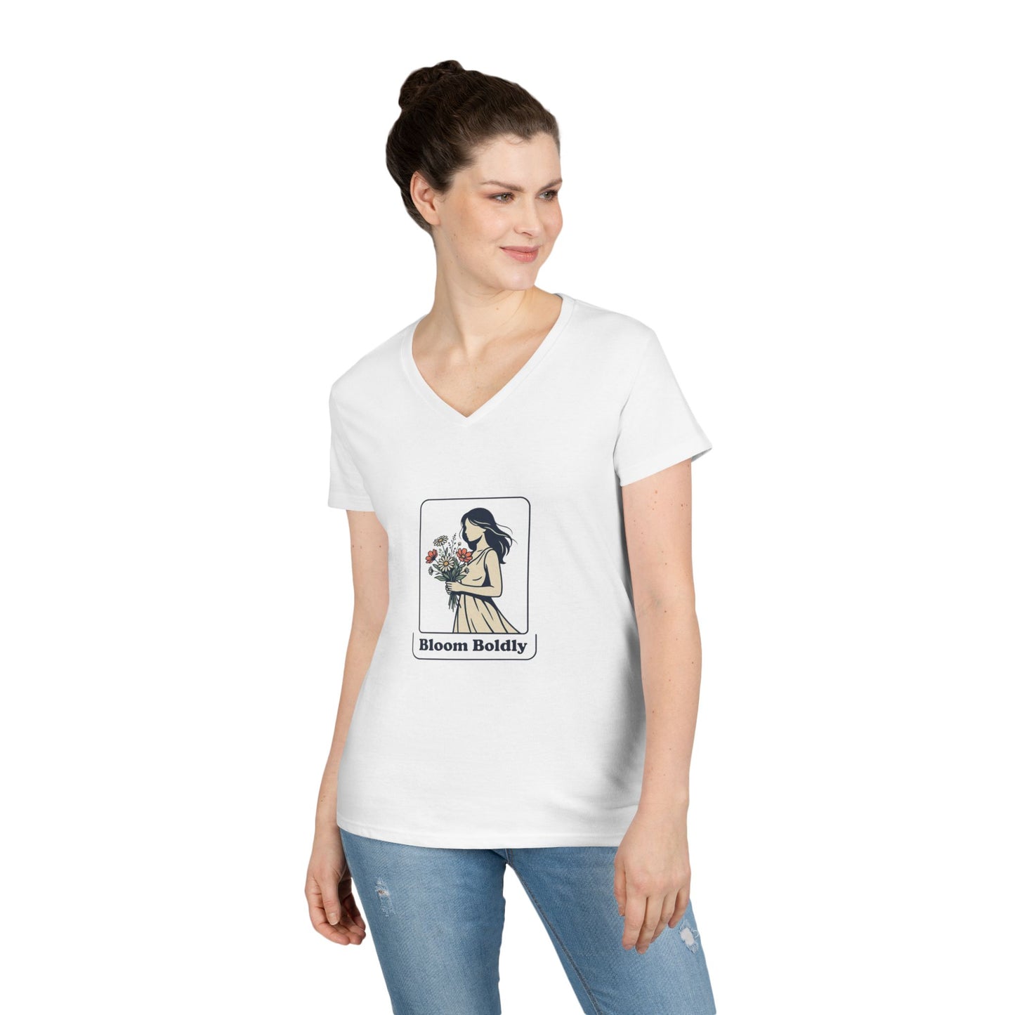 Bloom Boldly V-Neck Tee — Floral Illustration Women’s T-Shirt