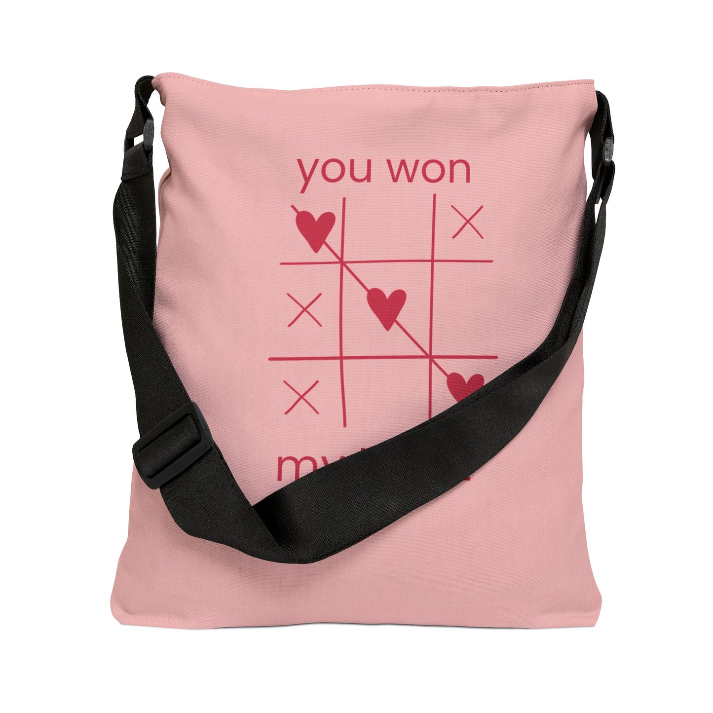 Adjustable Tote Bag — Pink 'You Won My Heart' Tic-Tac-Toe Valentine Tote