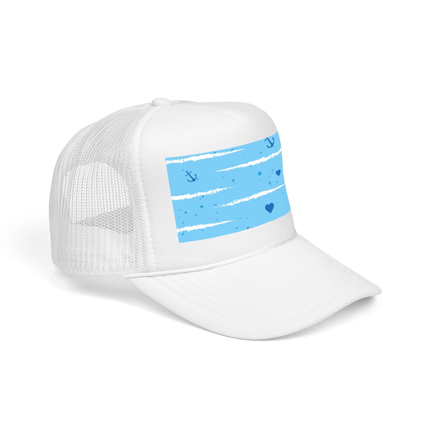 Trucker Hat — Lightweight Nautical Stripe Design (Anchors & Hearts)
