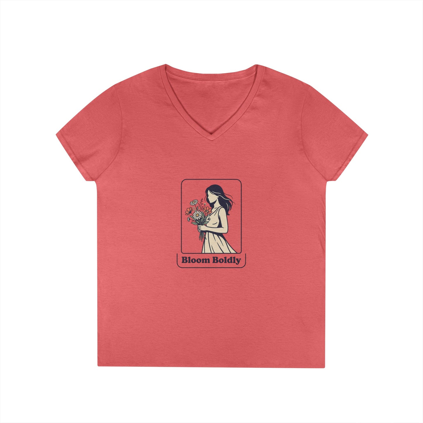 Bloom Boldly V-Neck Tee — Floral Illustration Women’s T-Shirt