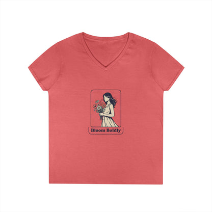 Bloom Boldly V-Neck Tee — Floral Illustration Women’s T-Shirt