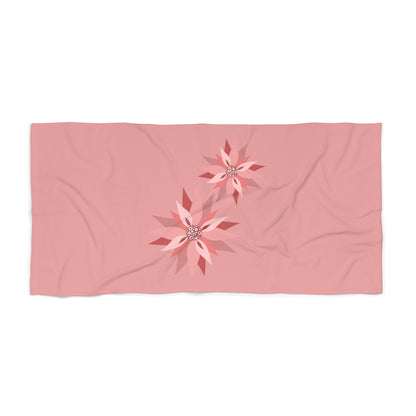 Pink Floral Beach Towel — Tropical Poinsettia Design