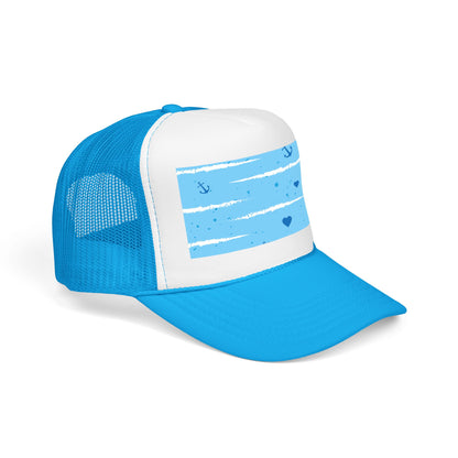 Trucker Hat — Lightweight Nautical Stripe Design (Anchors & Hearts)