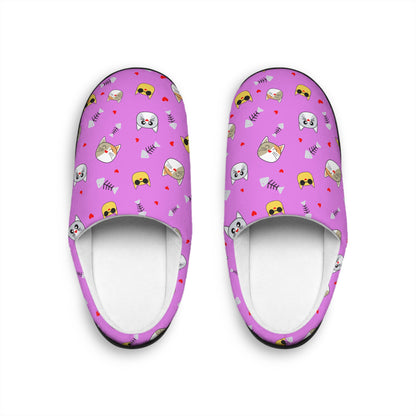 Pink Cute Cat & Emoji Women's Indoor Slippers — Cozy Lounge Shoes