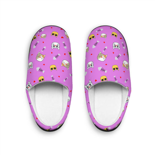 Pink Cute Cat & Emoji Women's Indoor Slippers — Cozy Lounge Shoes