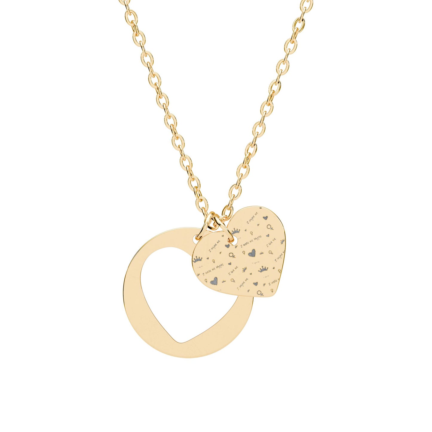 Engravable Heart Cutout Necklace – Personalized Double Charm Pendant (Silver or Rose Gold)
