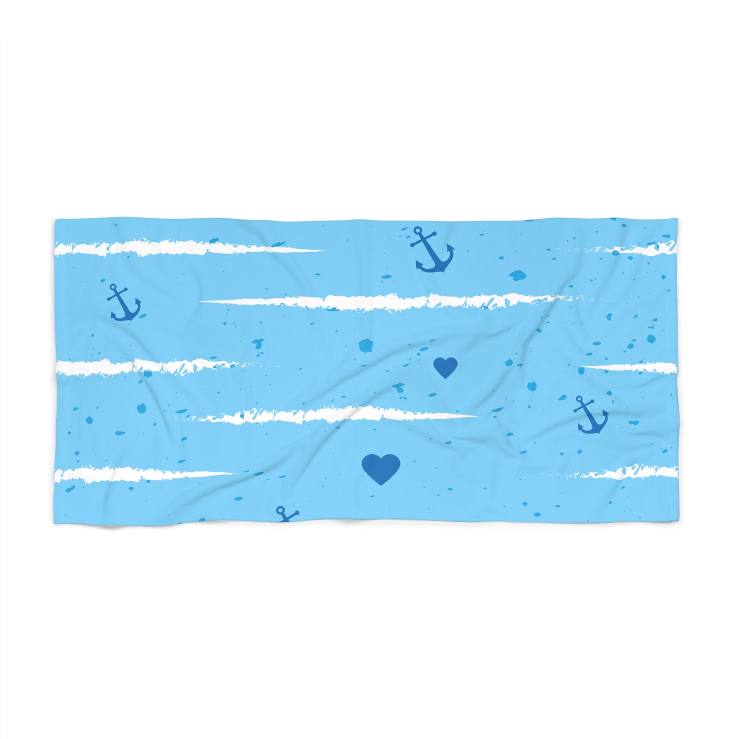 Nautical Blue Anchor Beach Towel – Striped Seashell Heart Design