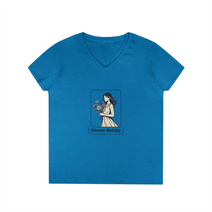 Bloom Boldly V-Neck Tee — Floral Illustration Women’s T-Shirt