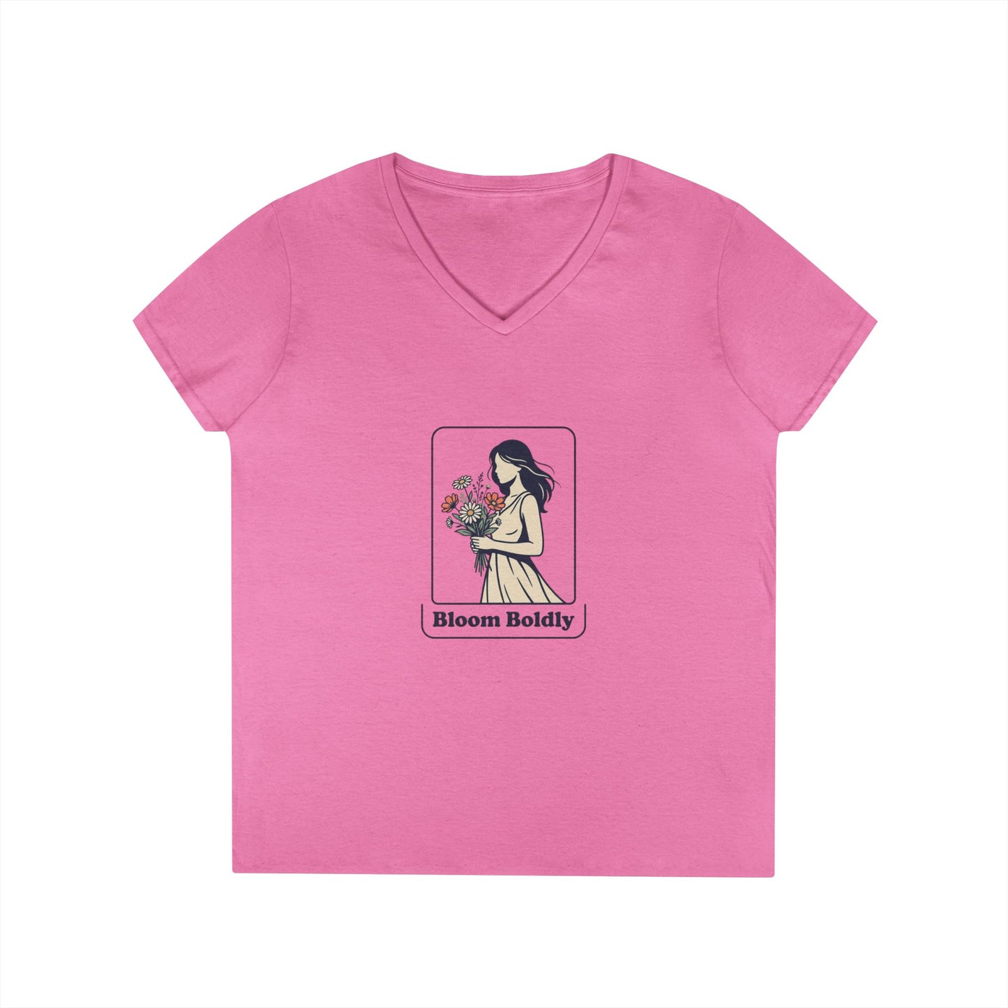 Bloom Boldly V-Neck Tee — Floral Illustration Women’s T-Shirt