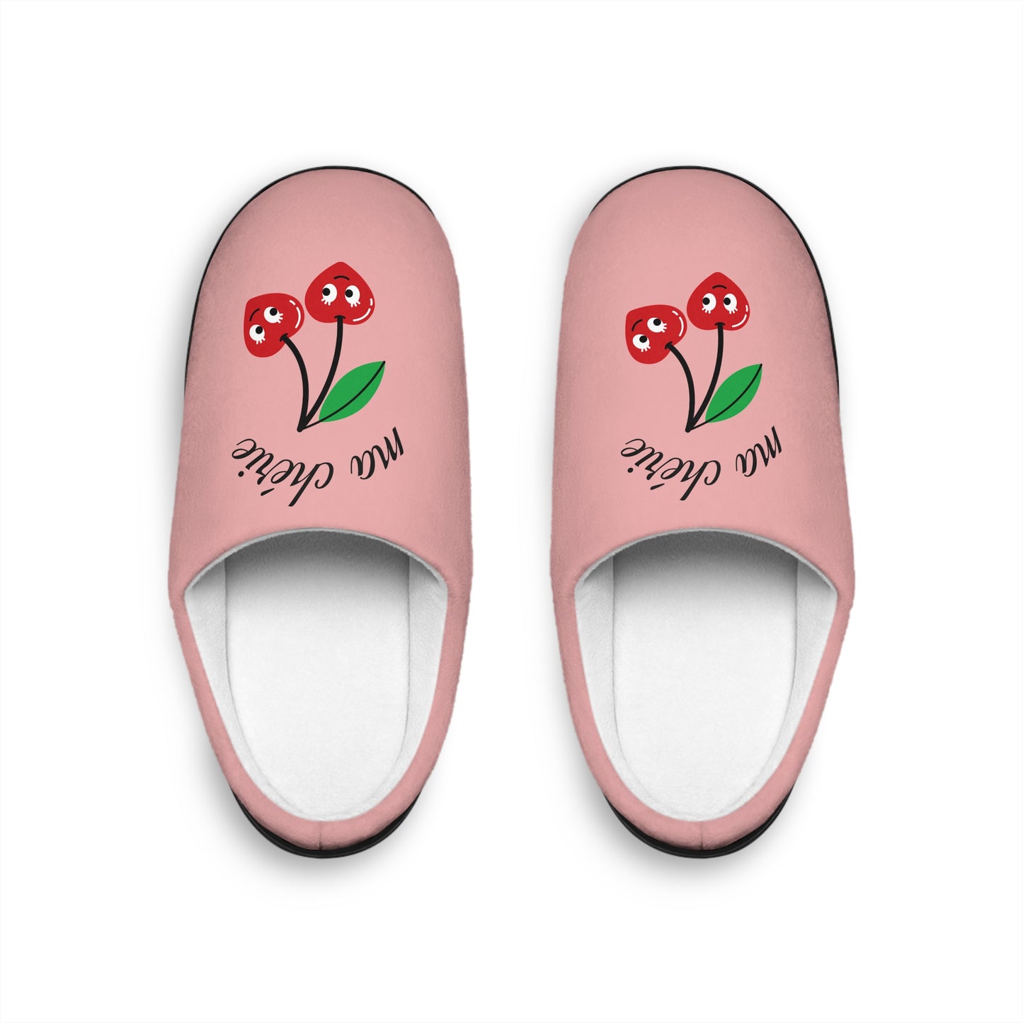 Women's Pink Cherry Slippers - 'You Cute' Cute Floral Indoor House Slippers