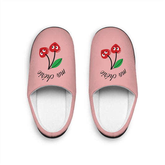 Women's Pink Cherry Slippers - 'You Cute' Cute Floral Indoor House Slippers