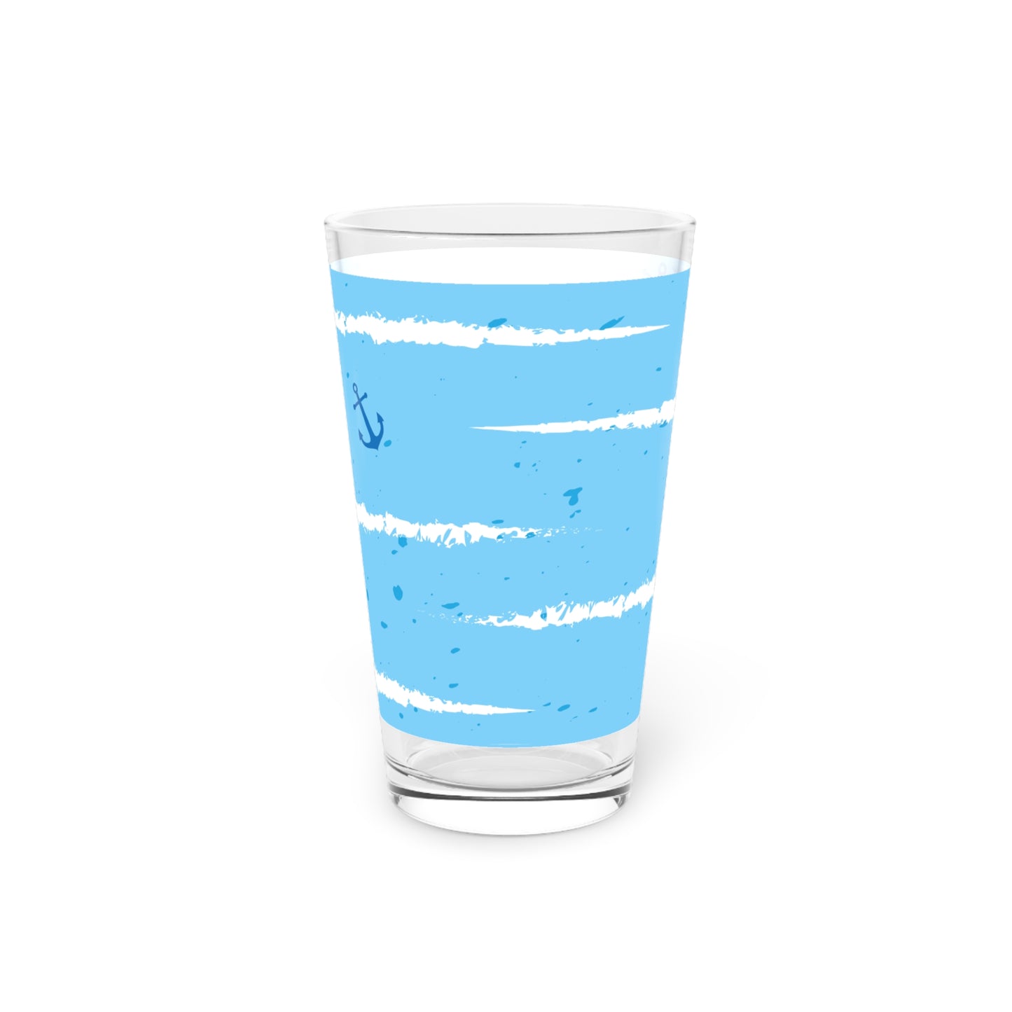 Nautical Anchor & Hearts 16oz Pint Glass — Blue Striped Beachy Beer Glass