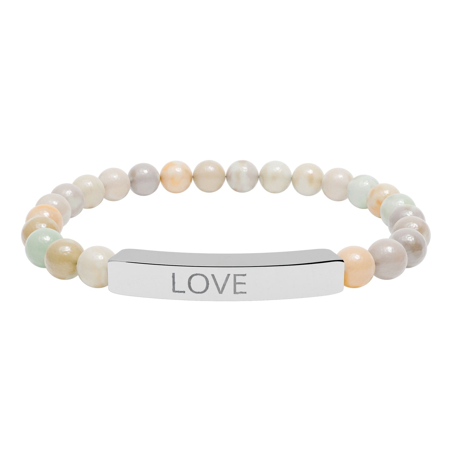 Engraved 'LOVE' Natural Stone Stretch Bar Bracelet
