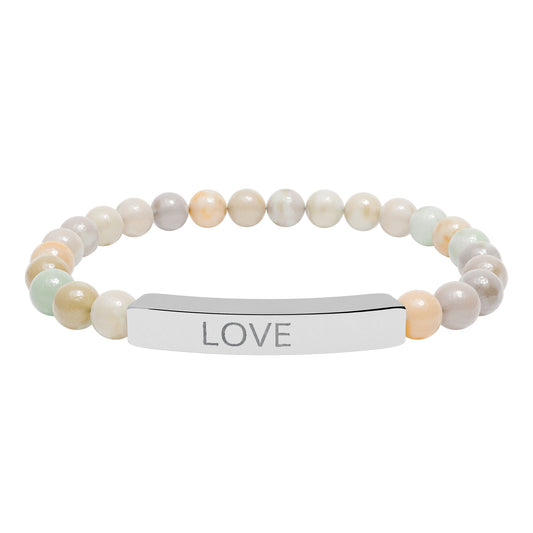Engraved 'LOVE' Natural Stone Stretch Bar Bracelet