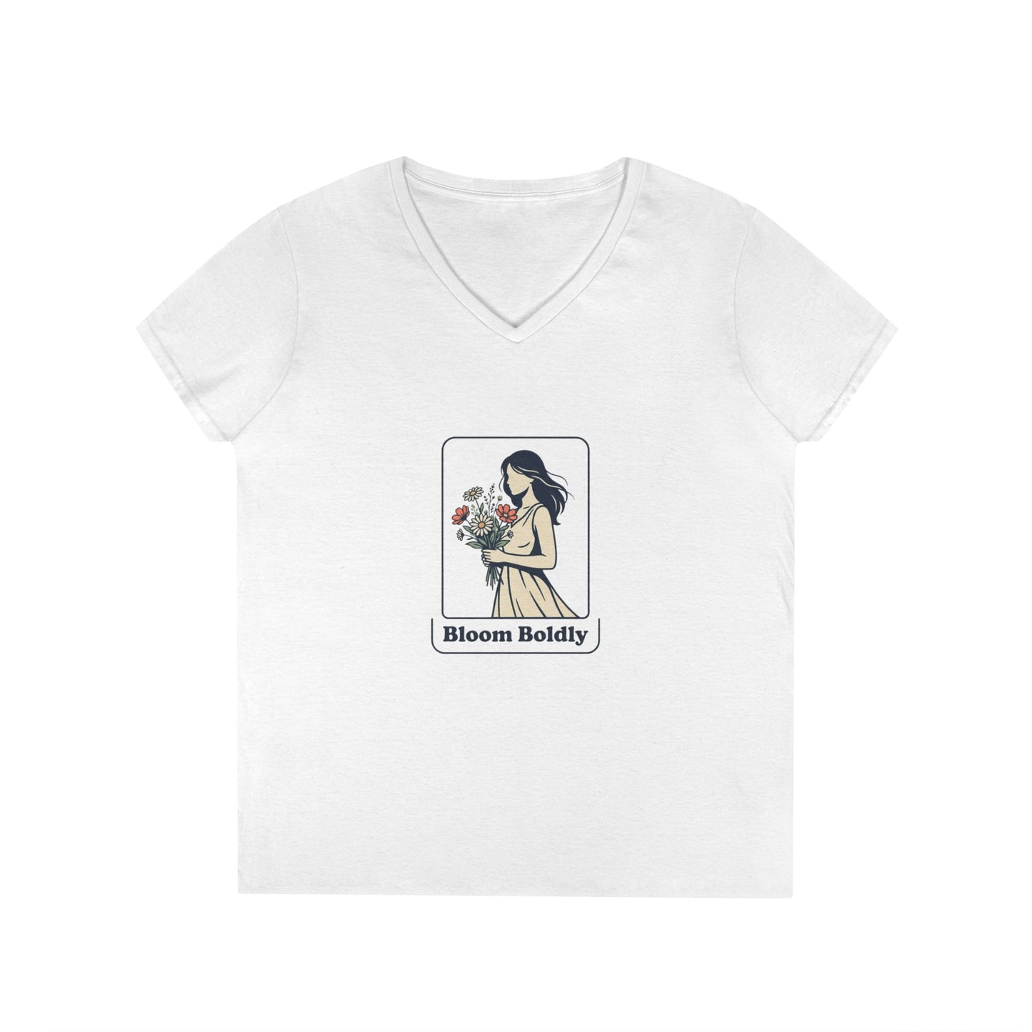 Bloom Boldly V-Neck Tee — Floral Illustration Women’s T-Shirt