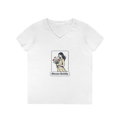 Bloom Boldly V-Neck Tee — Floral Illustration Women’s T-Shirt