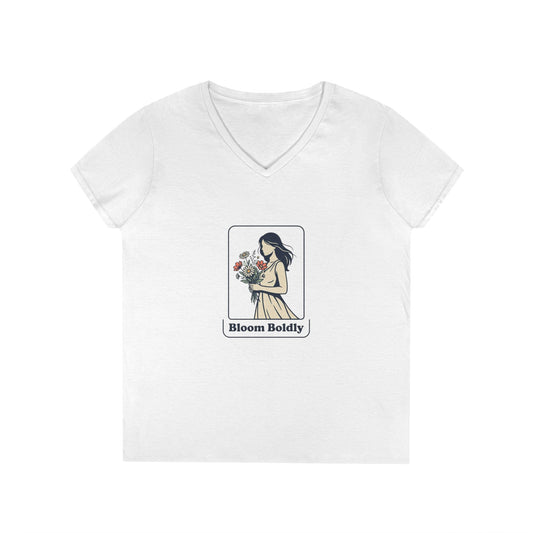 Bloom Boldly V-Neck Tee — Floral Illustration Women’s T-Shirt