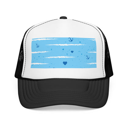 Trucker Hat — Lightweight Nautical Stripe Design (Anchors & Hearts)
