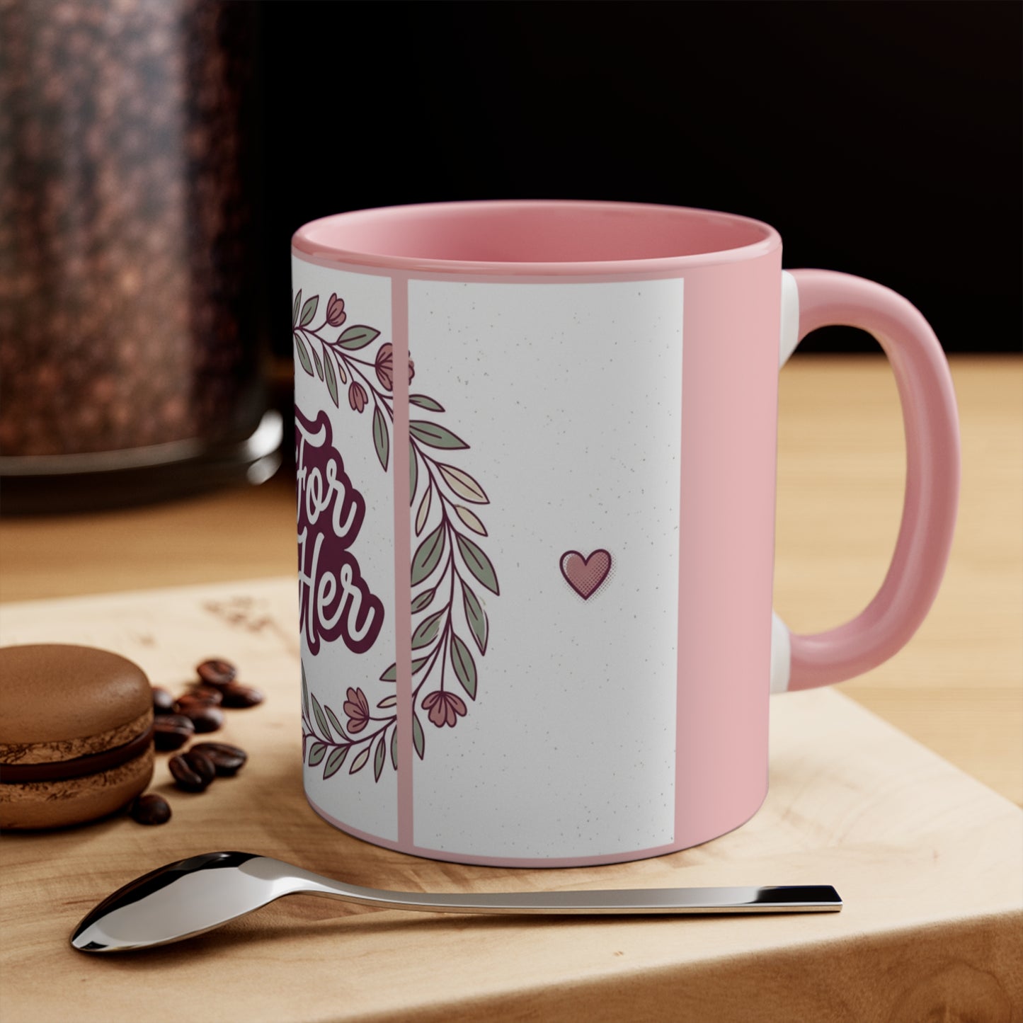 For Her Floral Accent Mug — 11oz Pink Coffee Cup, Gift for Mom & Wife