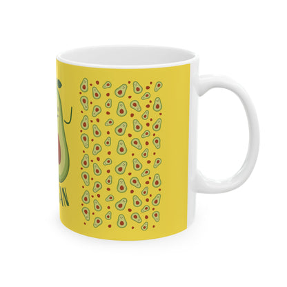Cute Avocado Vegan Mug – Yellow Ceramic Coffee Cup (11oz/15oz)