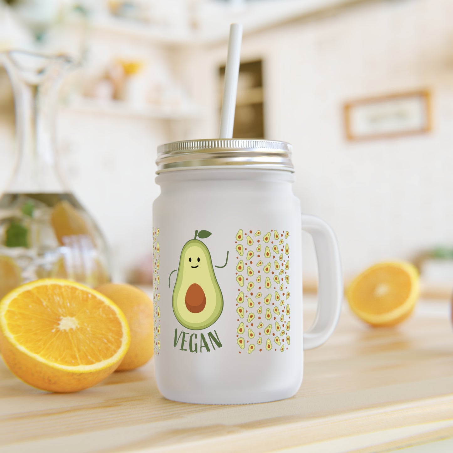 Vegan Avocado Mason Jar Tumbler — Cute Avocado Drink Jar with Straw