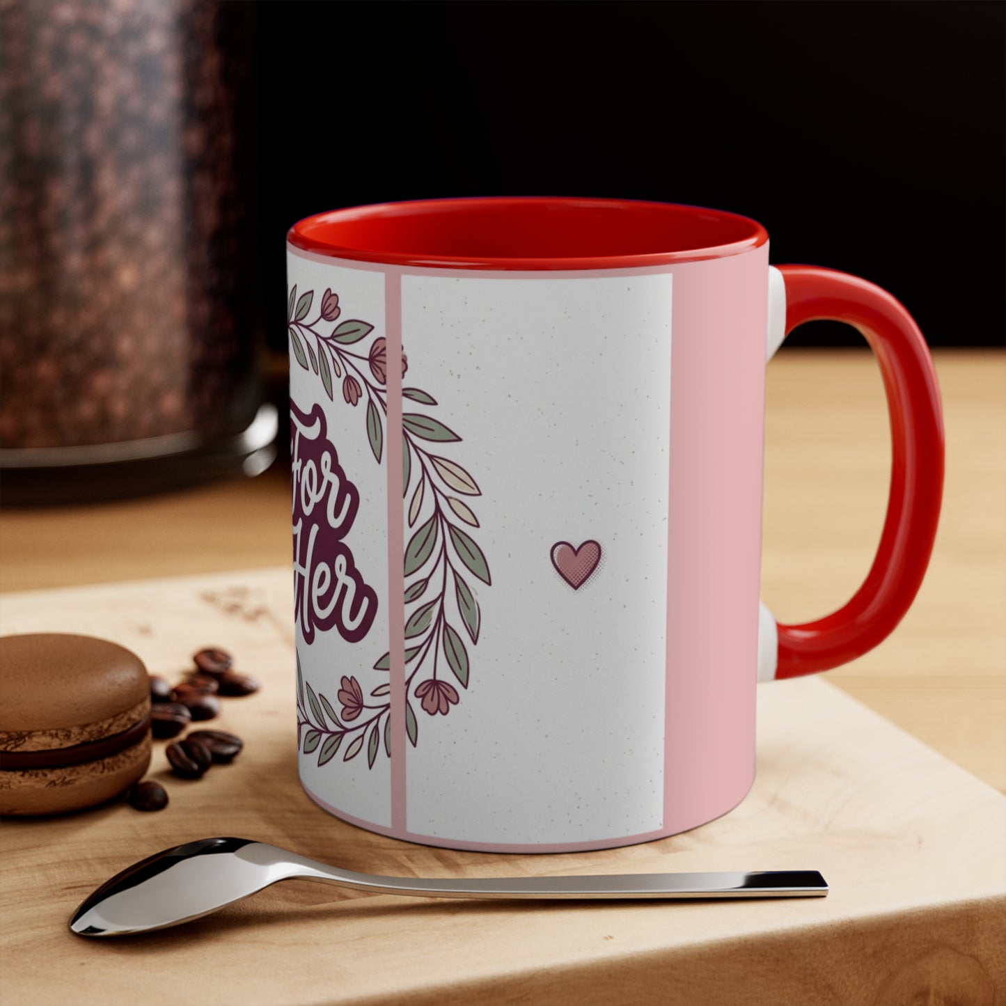 For Her Floral Accent Mug — 11oz Pink Coffee Cup, Gift for Mom & Wife