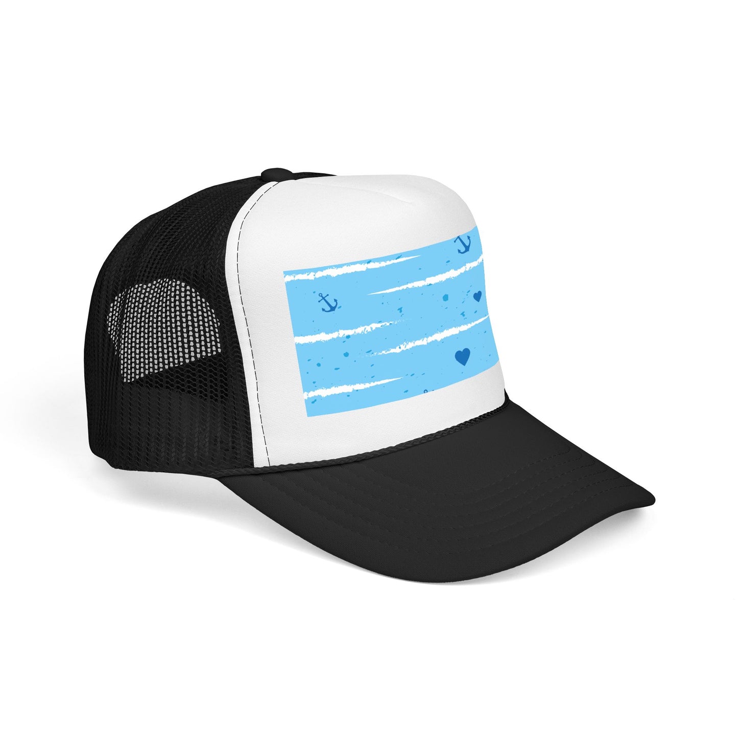 Trucker Hat — Lightweight Nautical Stripe Design (Anchors & Hearts)