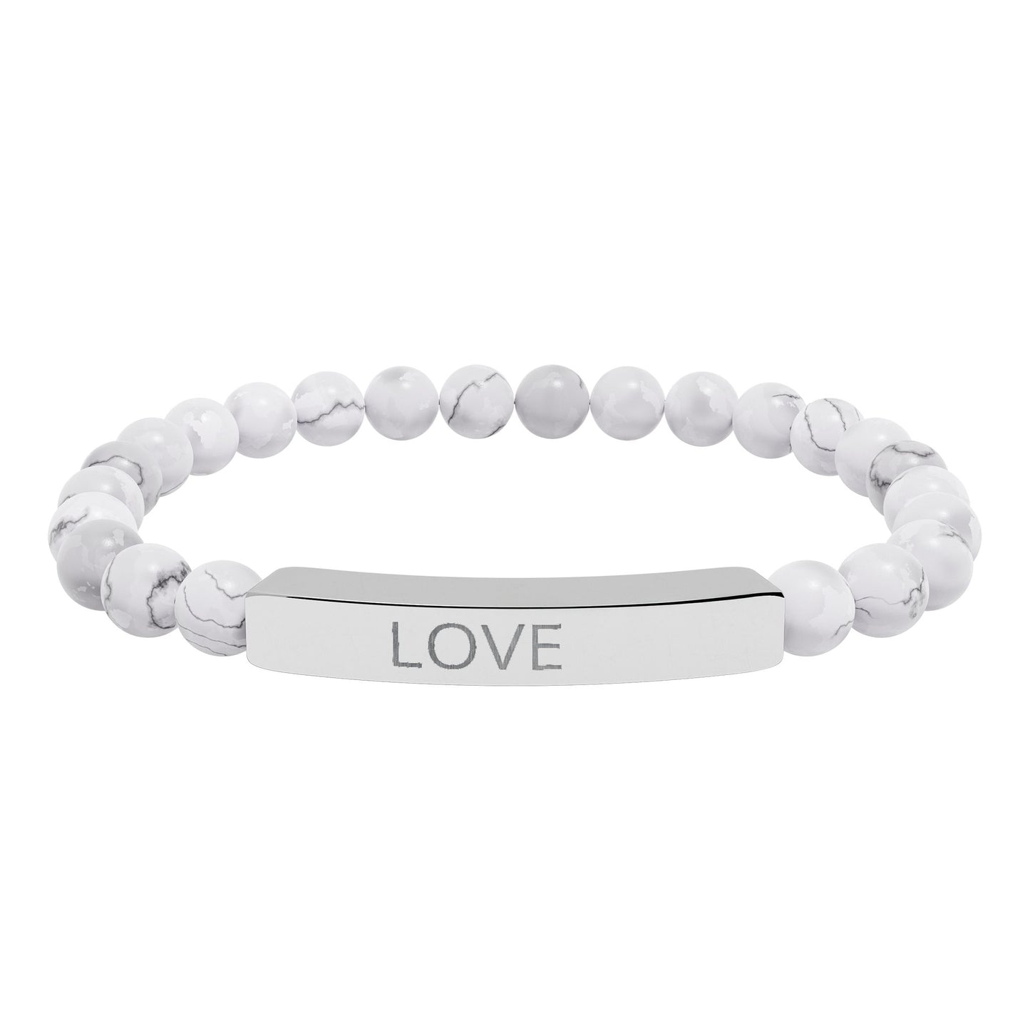 Engraved 'LOVE' Natural Stone Stretch Bar Bracelet