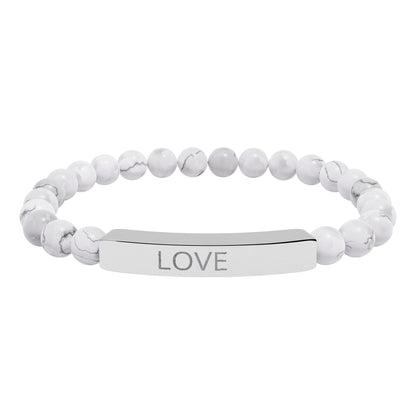 Engraved 'LOVE' Natural Stone Stretch Bar Bracelet