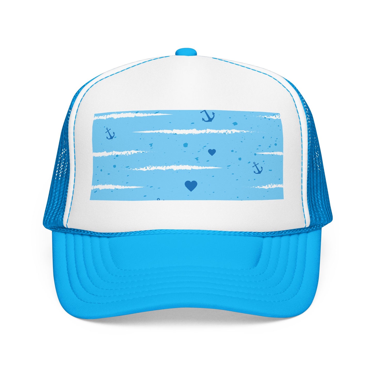 Trucker Hat — Lightweight Nautical Stripe Design (Anchors & Hearts)