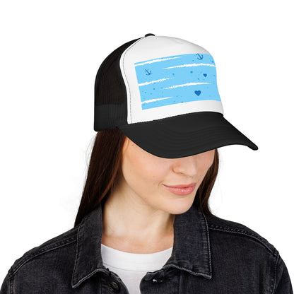 Trucker Hat — Lightweight Nautical Stripe Design (Anchors & Hearts)
