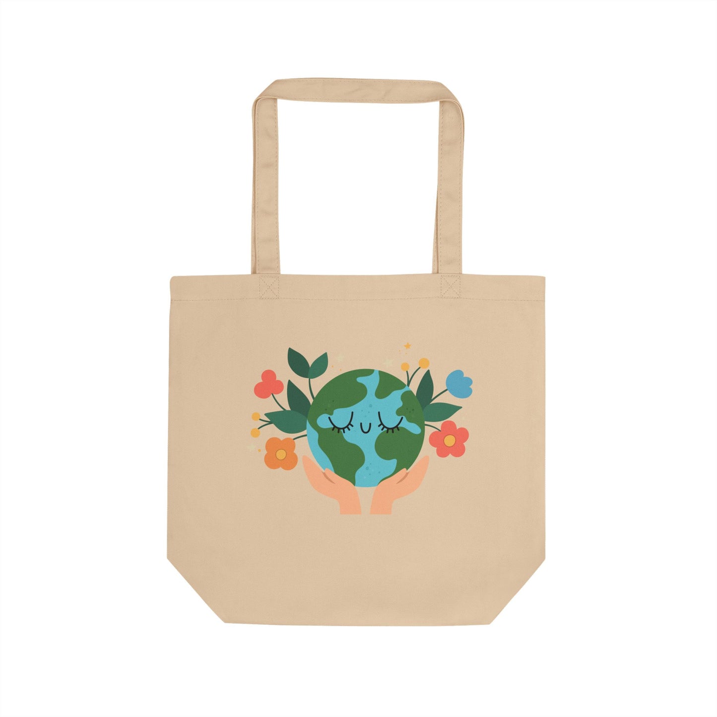 Eco Tote Bag — Cute Earth & Flowers Reusable Grocery Tote