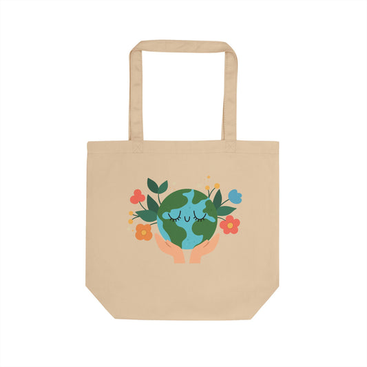 Eco Tote Bag — Cute Earth & Flowers Reusable Grocery Tote