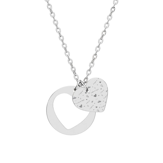 Engravable Heart Cutout Necklace – Personalized Double Charm Pendant (Silver or Rose Gold)